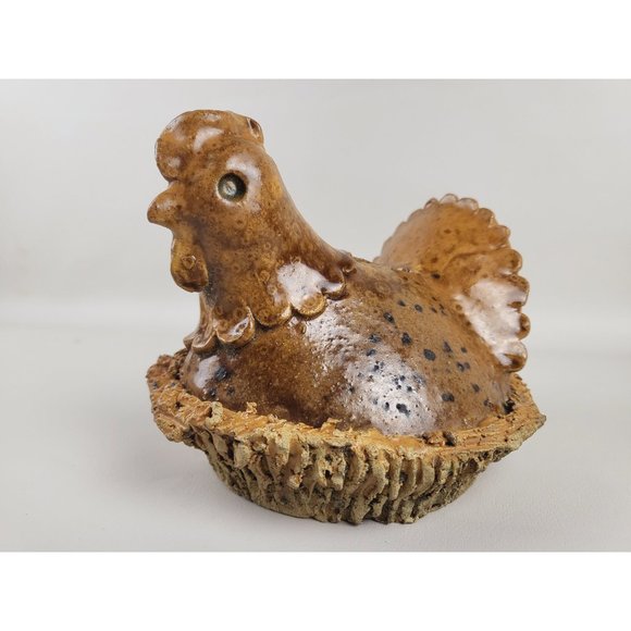 Primitive Nested Hen Art Pottery Coin Bank Artist Marked - Picture 3 of 13